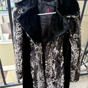 Adrienne Landau Black and Gray Faux Fur Coat
